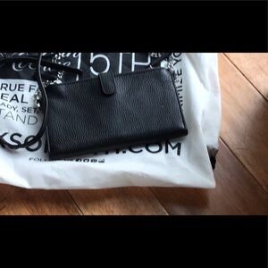 Saks Fifth Avenue Black Leather Crossbody Wallet